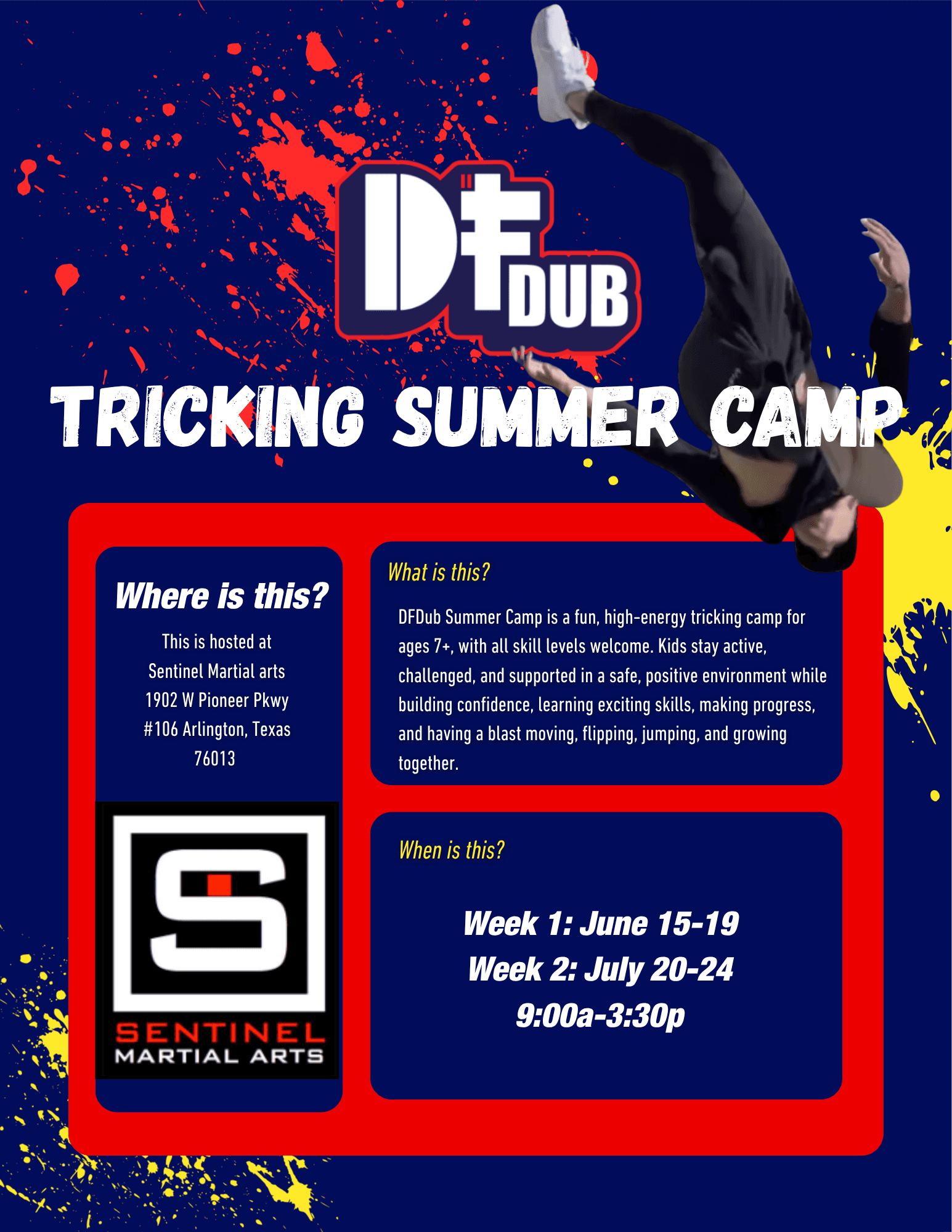 DFDub Tricking Summer Camp 2026 flyer